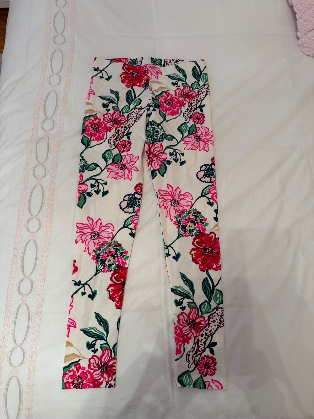 Lilly Pulitzer White Skinny Jeans with Pink & Green Floral Print
